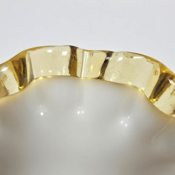 VTG 8" Double Crimped Ruffle Fenton Gold Crest Milk Glass Vase Transparent Gold - Picture 7 of 8